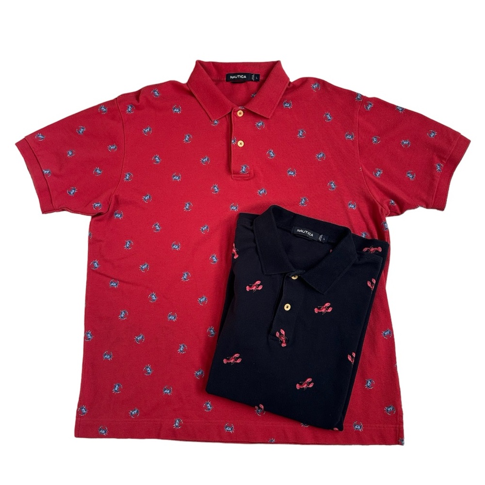 NAUTICA Men Classic Fit Lobsters and Crabs Printed Polo Size- L Bundle